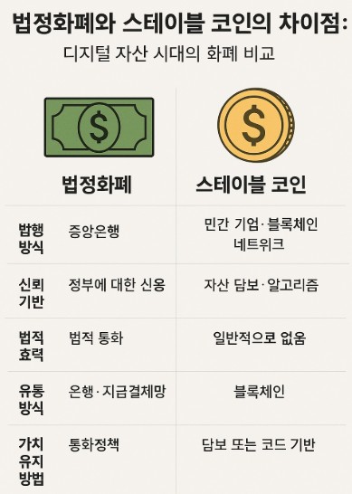 법정화폐와 스테이블 코인의 차이점 관련 그림