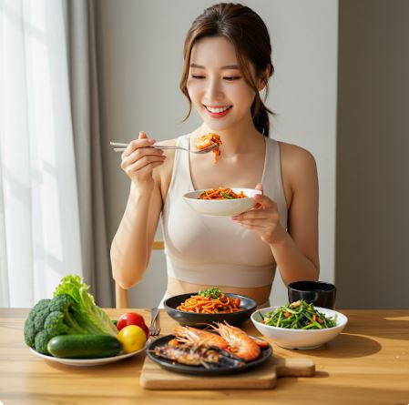 건강식단을 먹는 여성 이미지