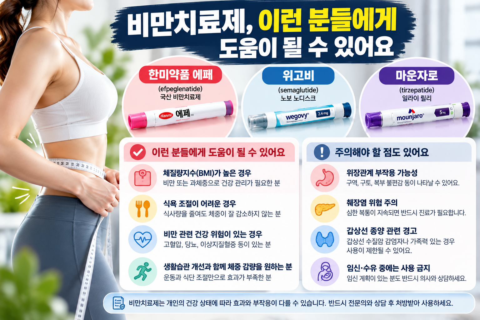 한미약품 에페 위고비 마운자로 비만치료제 처방 대상과 위장관 부작용 및 사용 시 주의사항