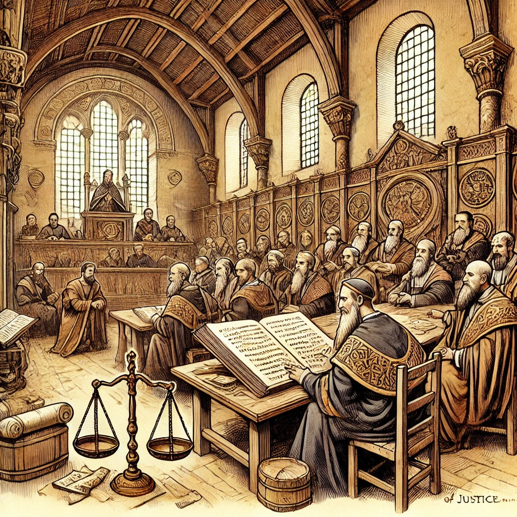 볼로냐의 법학자들이 고대 법전을 연구