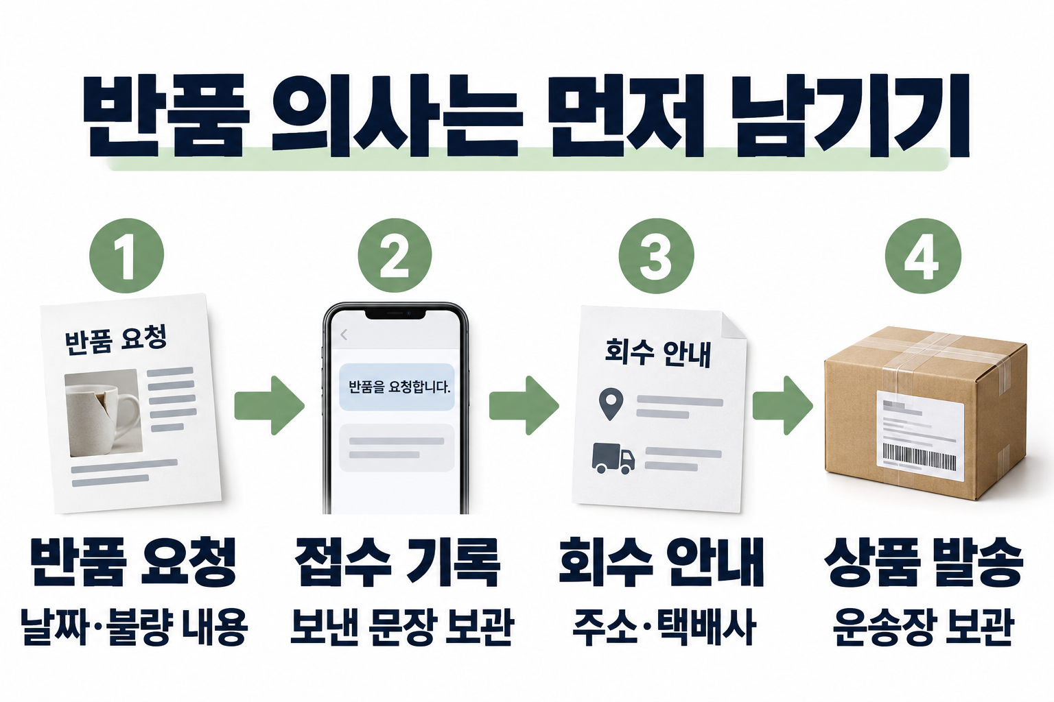 불량 반품 요청부터 접수 기록과 안내받은 회수까지의 순서