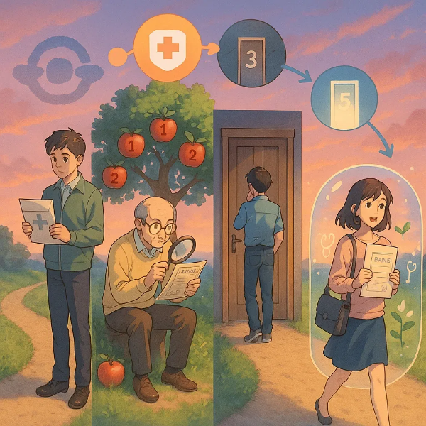 실손보험 세대 전환 과정을 스토리로 표현한 그림