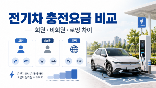 전기차 충전요금의 회원·비회원·로밍 차이와 출력별 요금 개념을 안내하는 이미지
