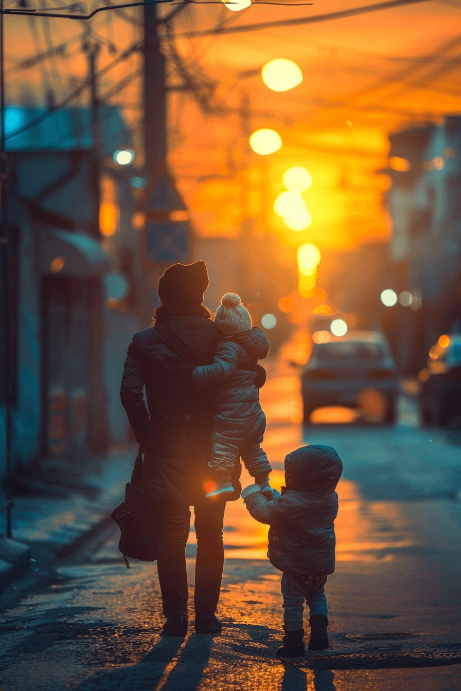 거리에서-아이를-안고-있는-여성-이미지