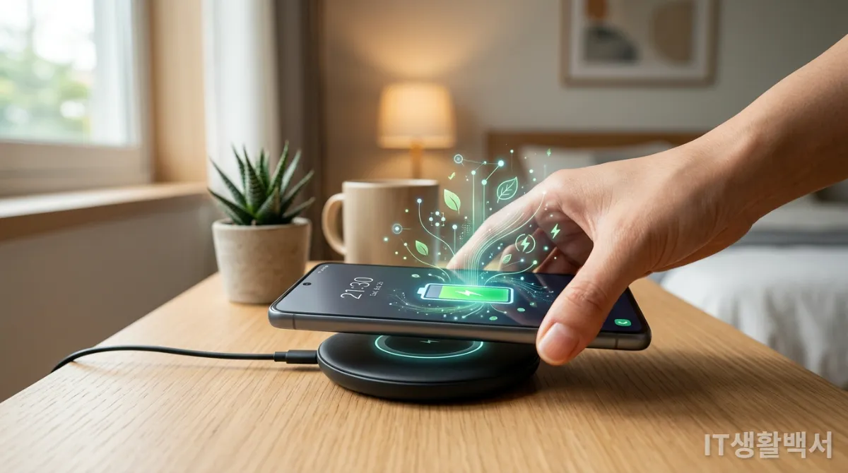 스마트폰 AI 배터리 관리 기능을 보여주는 충전 장면