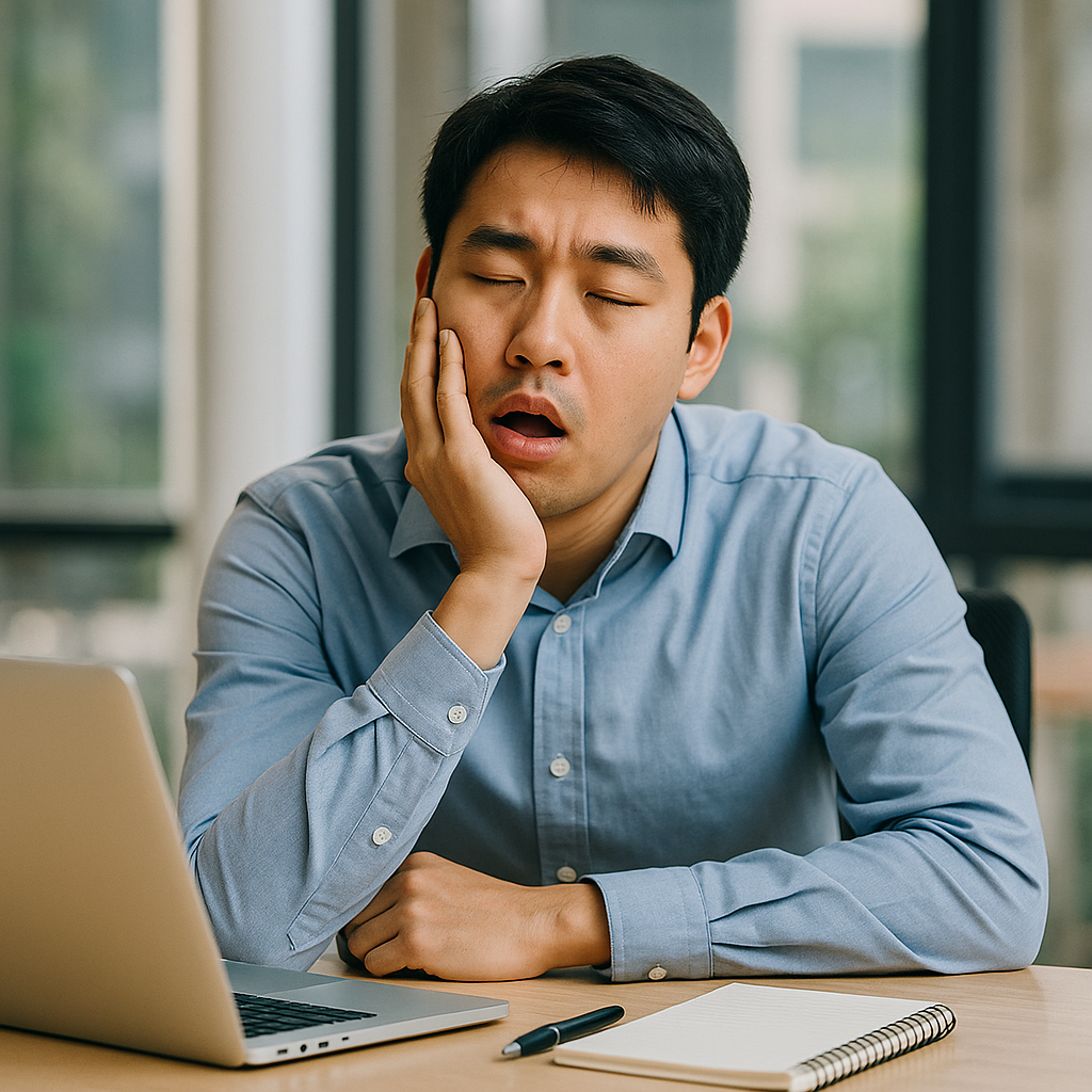 업무 중 졸려워하는 직장인 모습