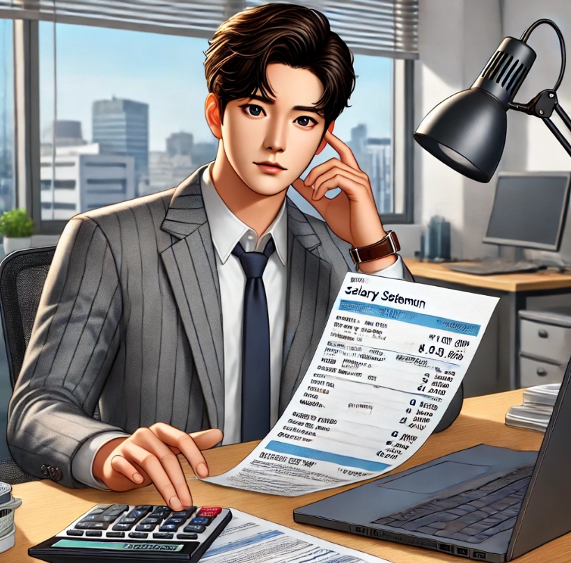 책상에 앉아 고민하고 있는 남자의 모습