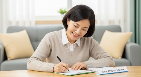 에너지 바우처를 신청 중인 중년 여성