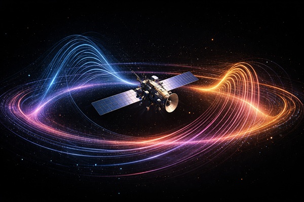 위성을 공전하는 추상적인 음파