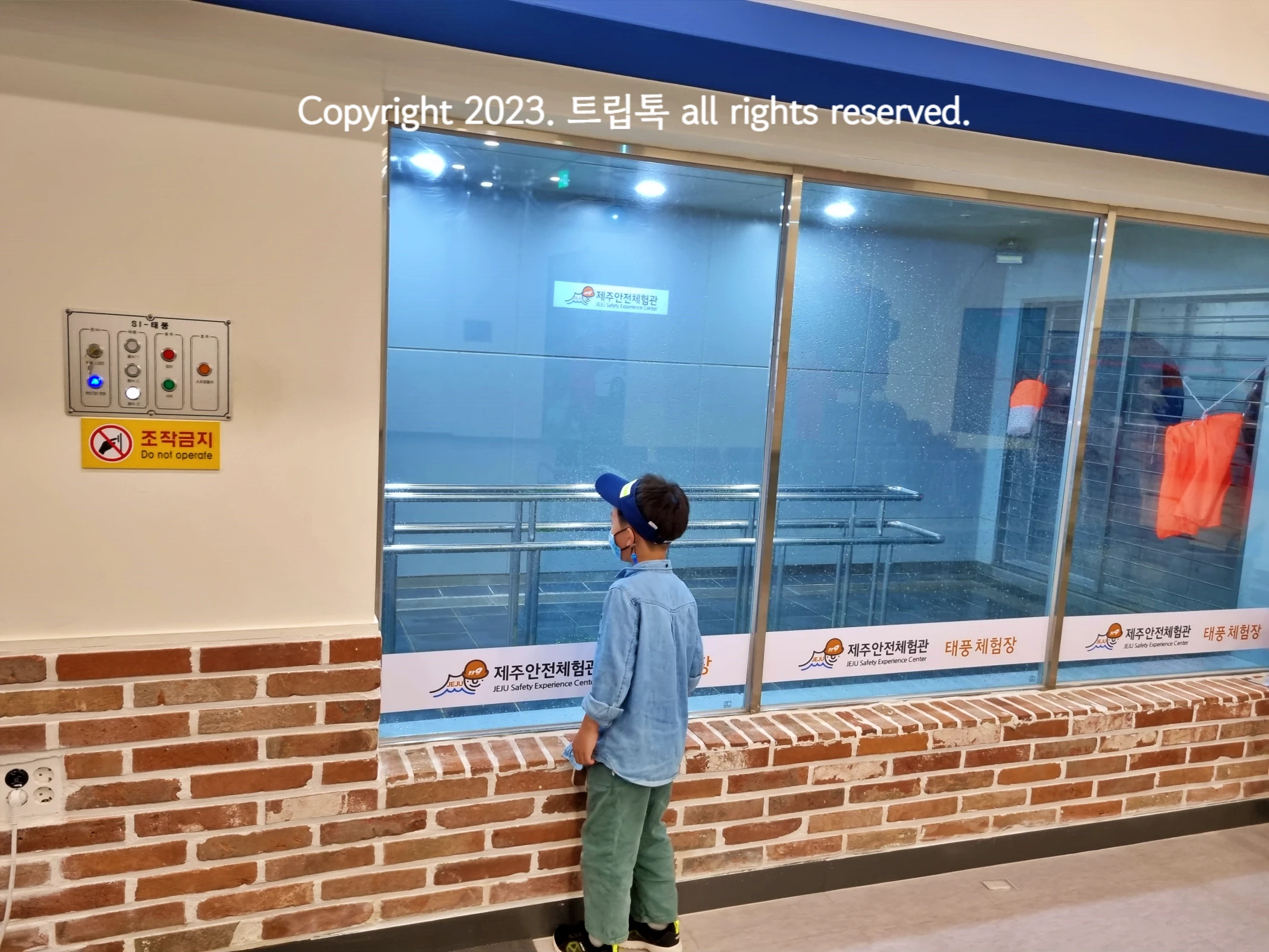 자연재나 체험관과 그 안을 보는 아이의 뒷모습