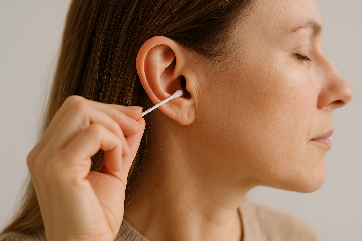 면봉으로 귀 청소 하는 모습