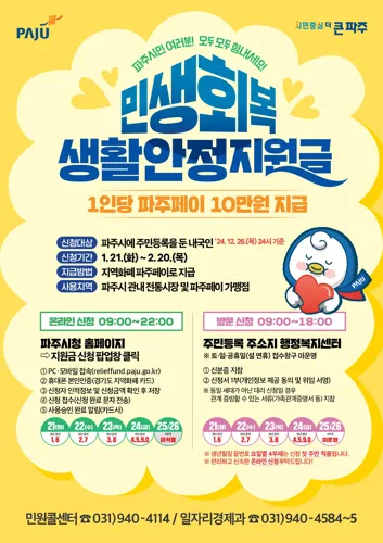 파주시 민생회복 생활안정지원금 10만원 신청 방법 및 지급 안내