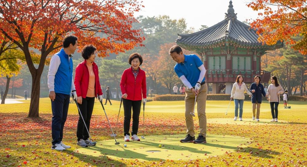 파크골프를 즐기는 중장년층 사진