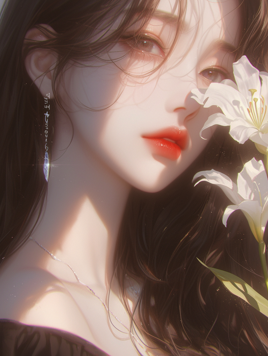 Black-hair-Red-lipstick-and-Lily