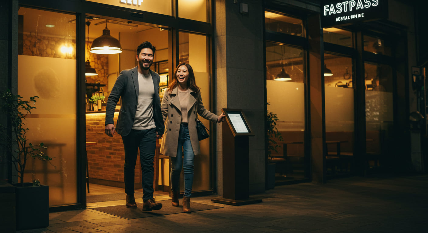 패스트패스 전용 통로로 빠르게 입장하는 한국인 커플