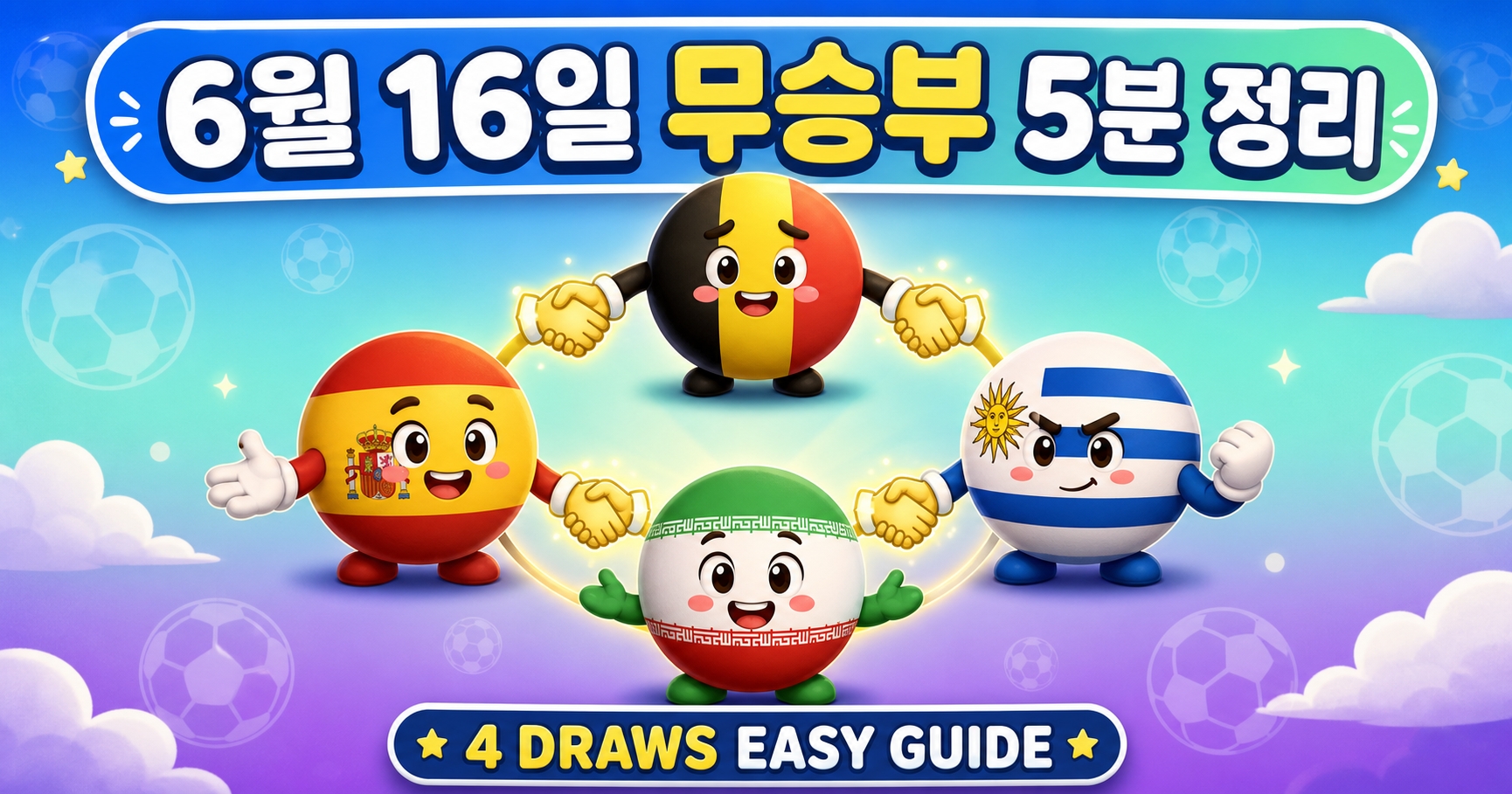 6월 16일 월드컵 무승부 5분 정리 초보자 쉬운 설명 스페인 벨기에 우루과이 이란