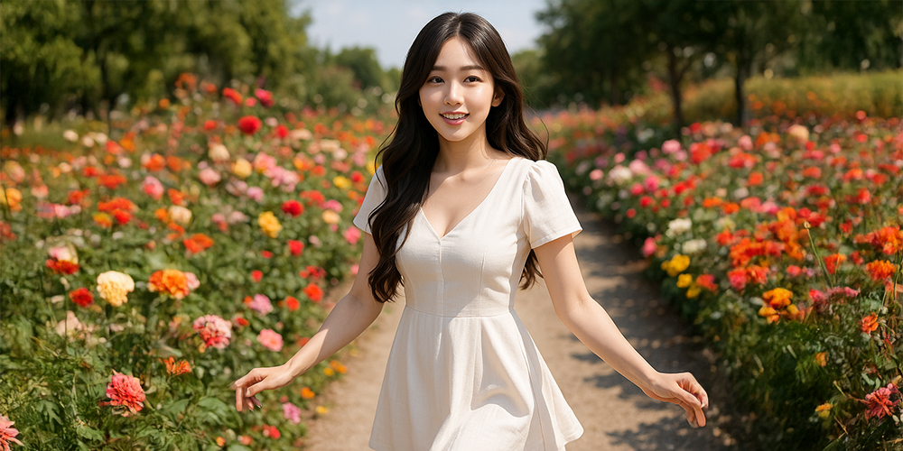 꽃밭에 있는 사람