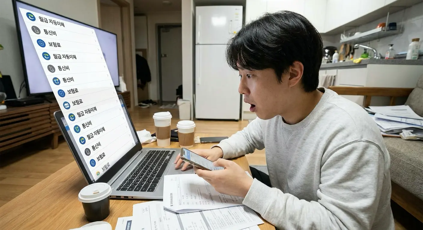 자동이체로 돈이 빠져나가는 내역을 확인하는 모습