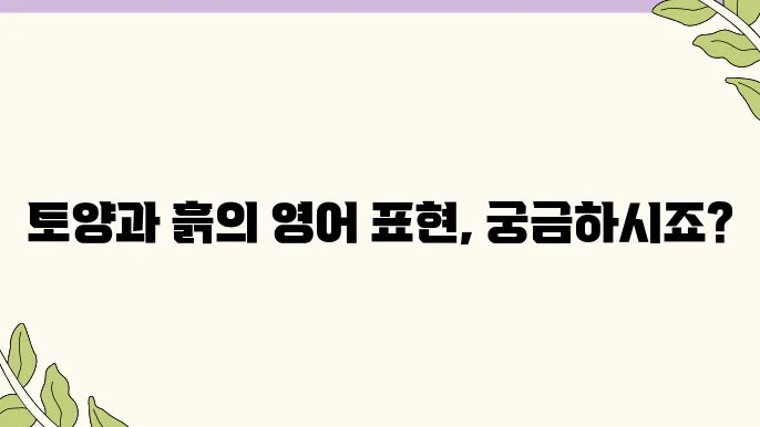 토양과 흙, 영어로 어떻게 표현할까요? 쉽게 알려드립니다