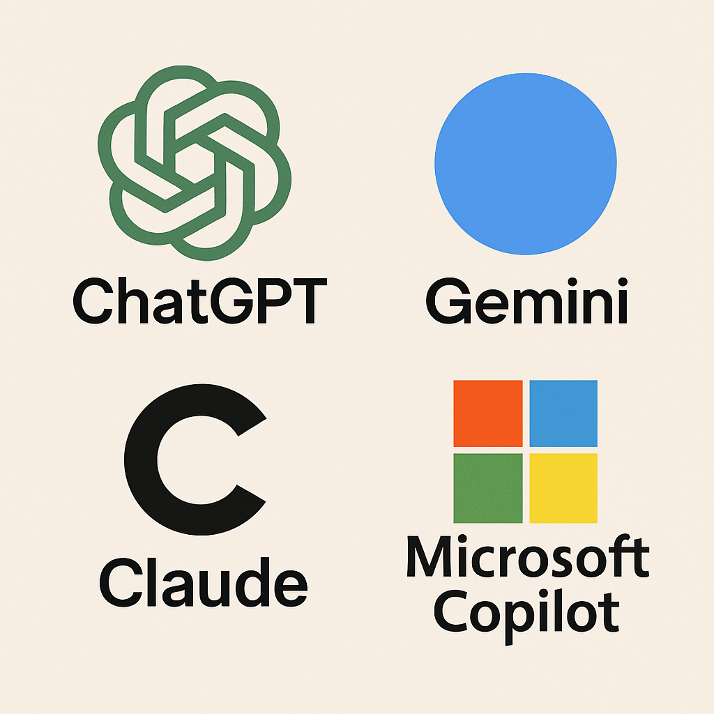 ChatGPT, Gemini, Claude, Microsoft Copilot 로고