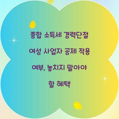 종합 소득세 경력단절 여성 사업자 공제 적용 여부