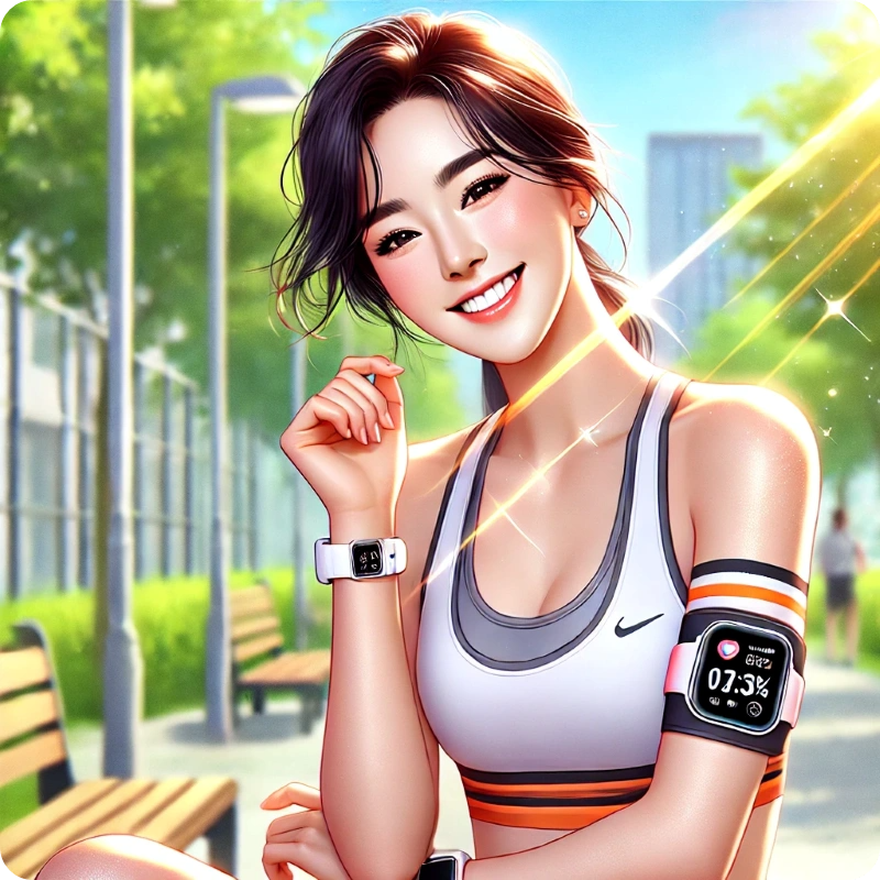 스마트헬스로 건강관리와 운동을 즐기며 활력 넘치는 하루를 보내는 20대 여성