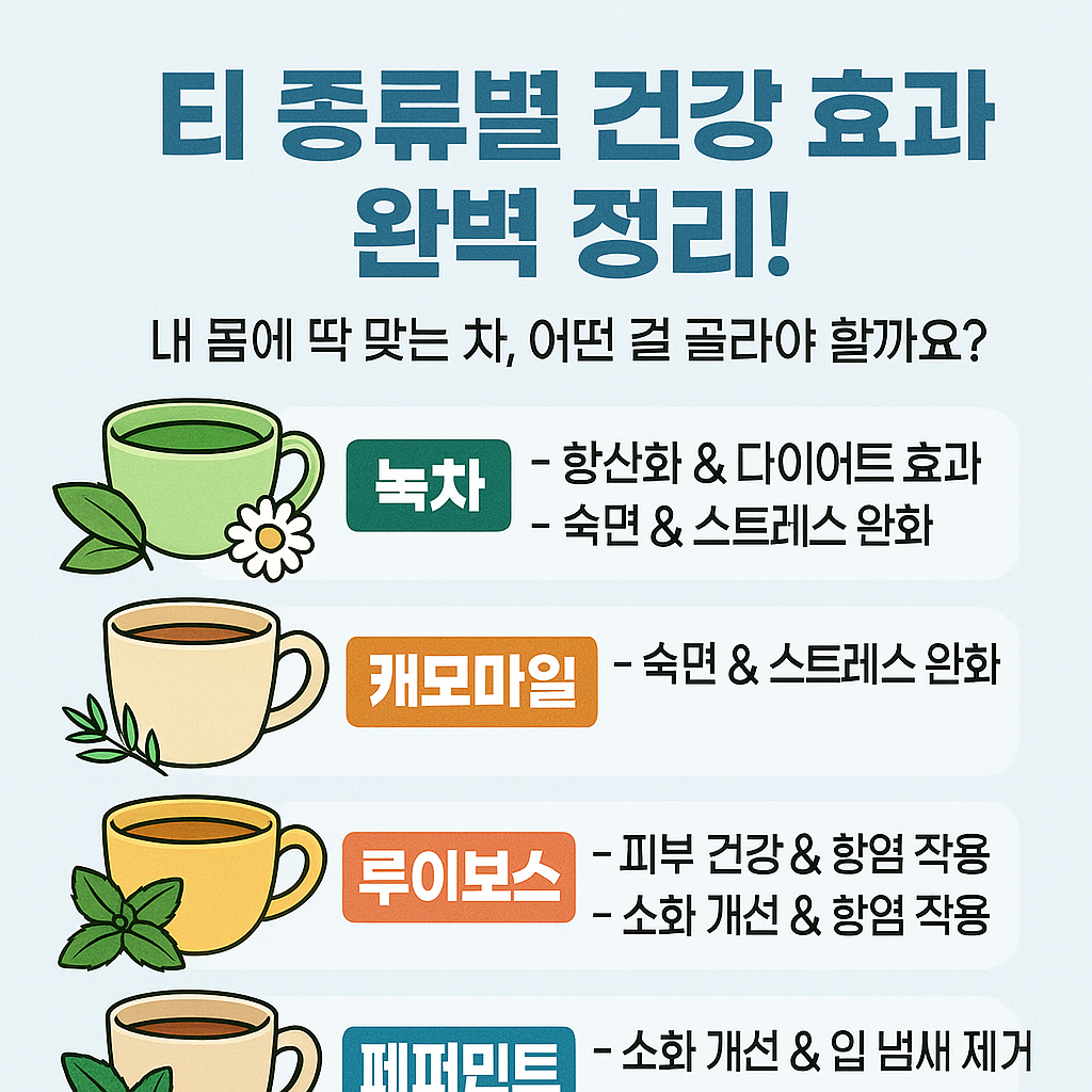 티 종류별 건강 효과 완벽 정리! 🍵내 몸에 딱 맞는 차, 어떤 걸 골라야 할까요?