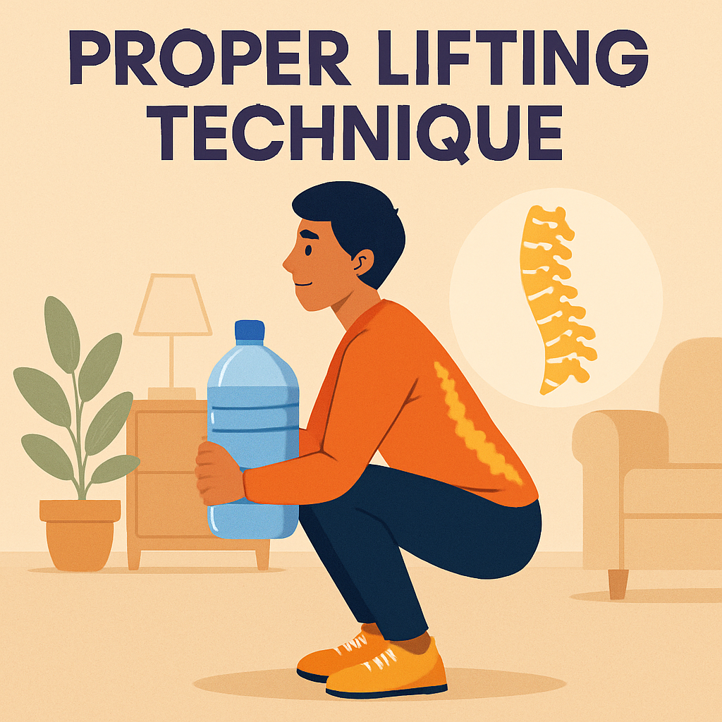 무릎을 굽히고 허리를 곧게 펴며 생수통을 올바른 자세로 드는 사람