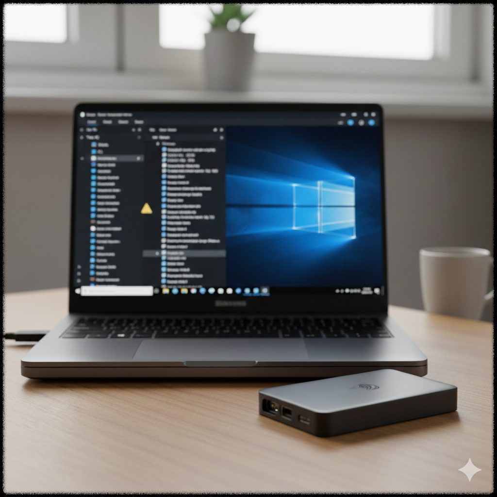 외장하드가 인식되지 않는 윈도우 PC 화면