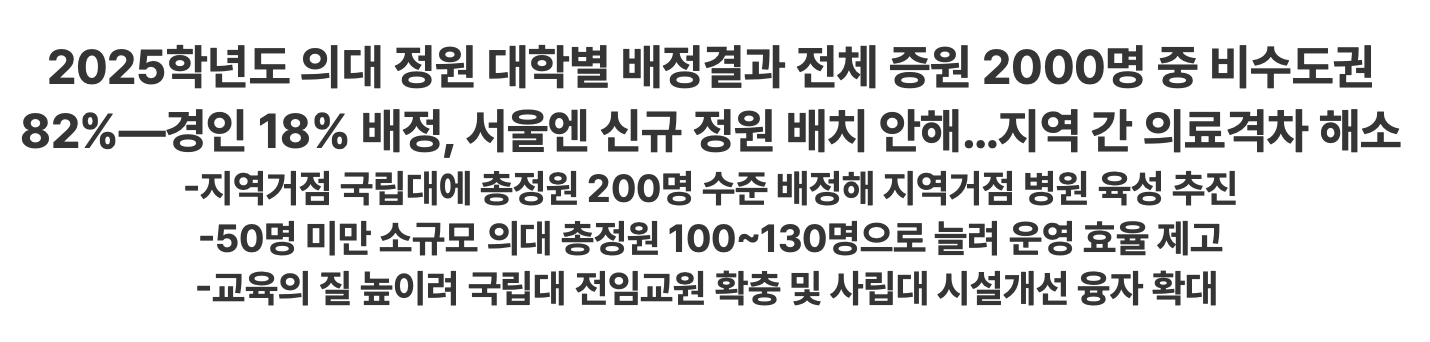 의대정원 증원 확정, 지역의대 확대