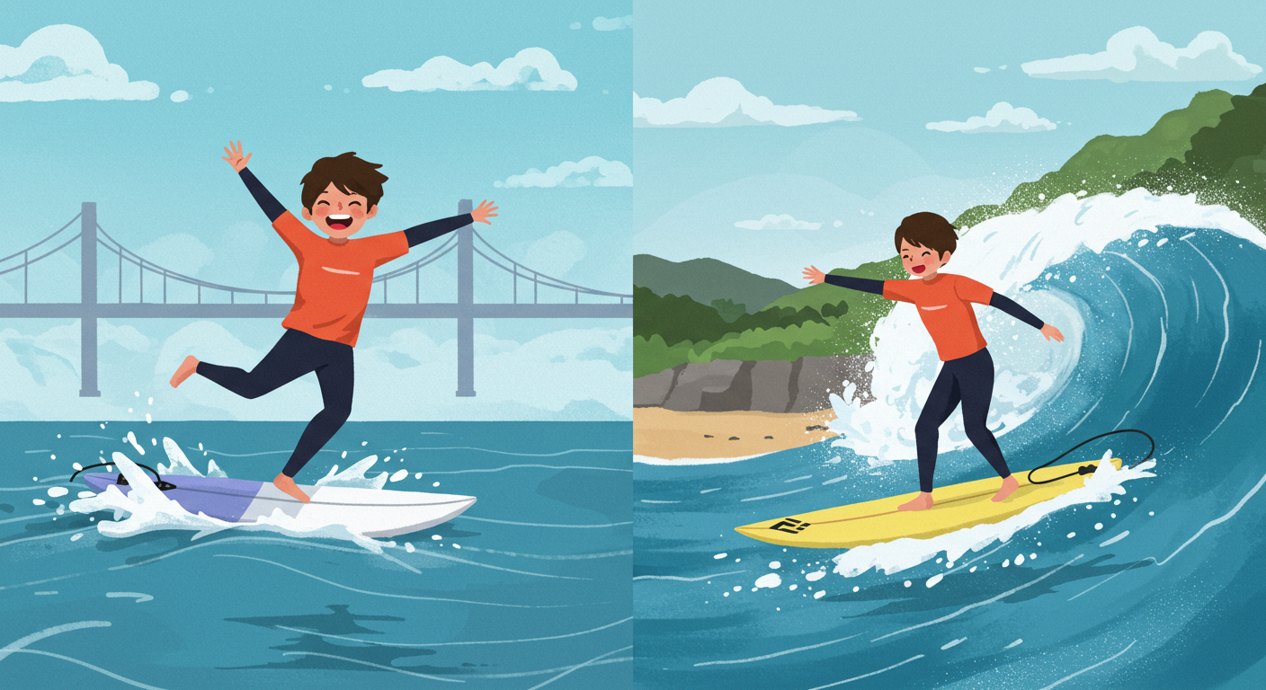 광안리 서핑 초보자의 첫 파도 체험