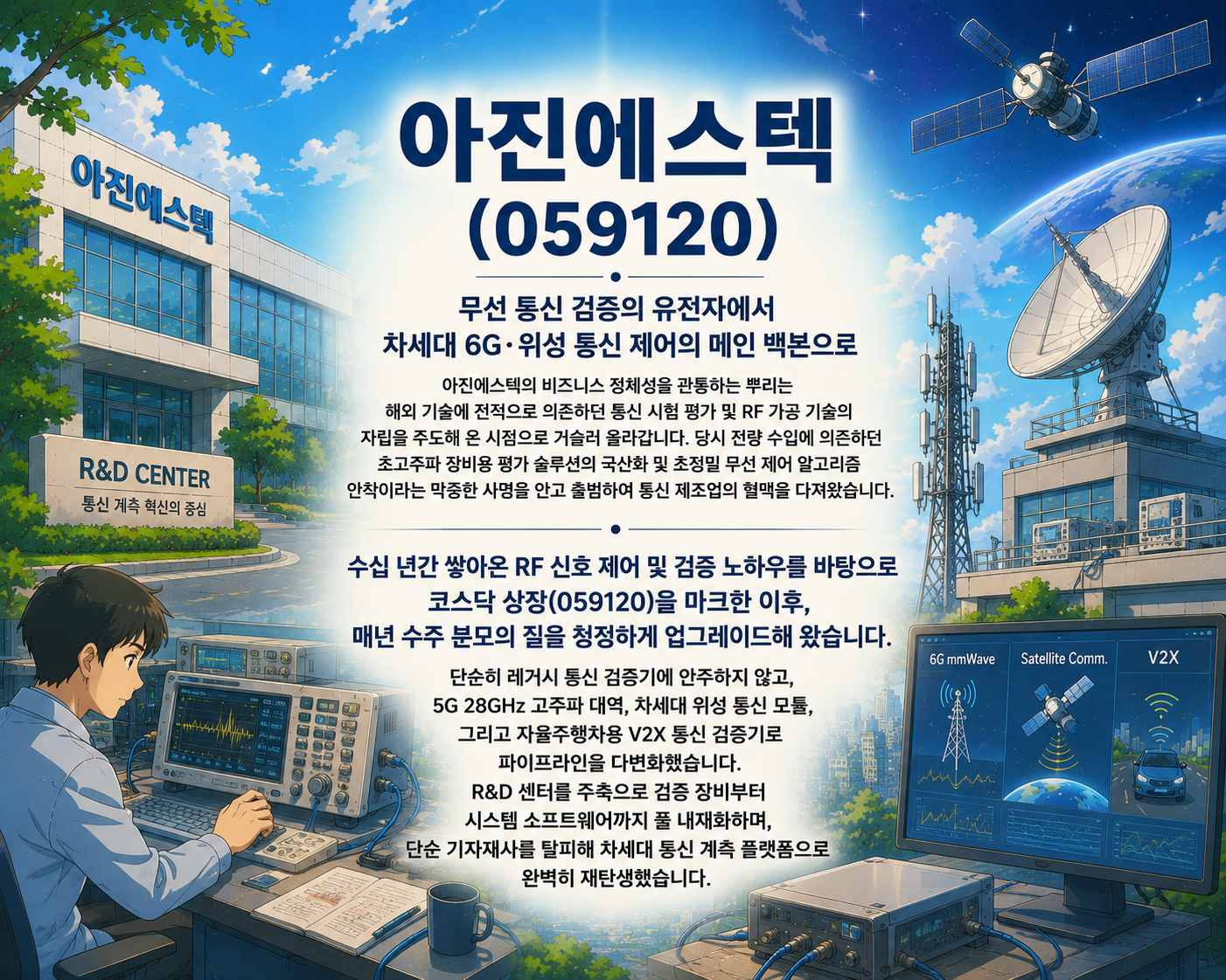 아진에스텍(059120)｜초고주파 무선 통신(RF) 시험 검증 솔루션의 독점적 장벽과 6G&middot;위성 통신 인프라가 강제하는 가치 리레이팅