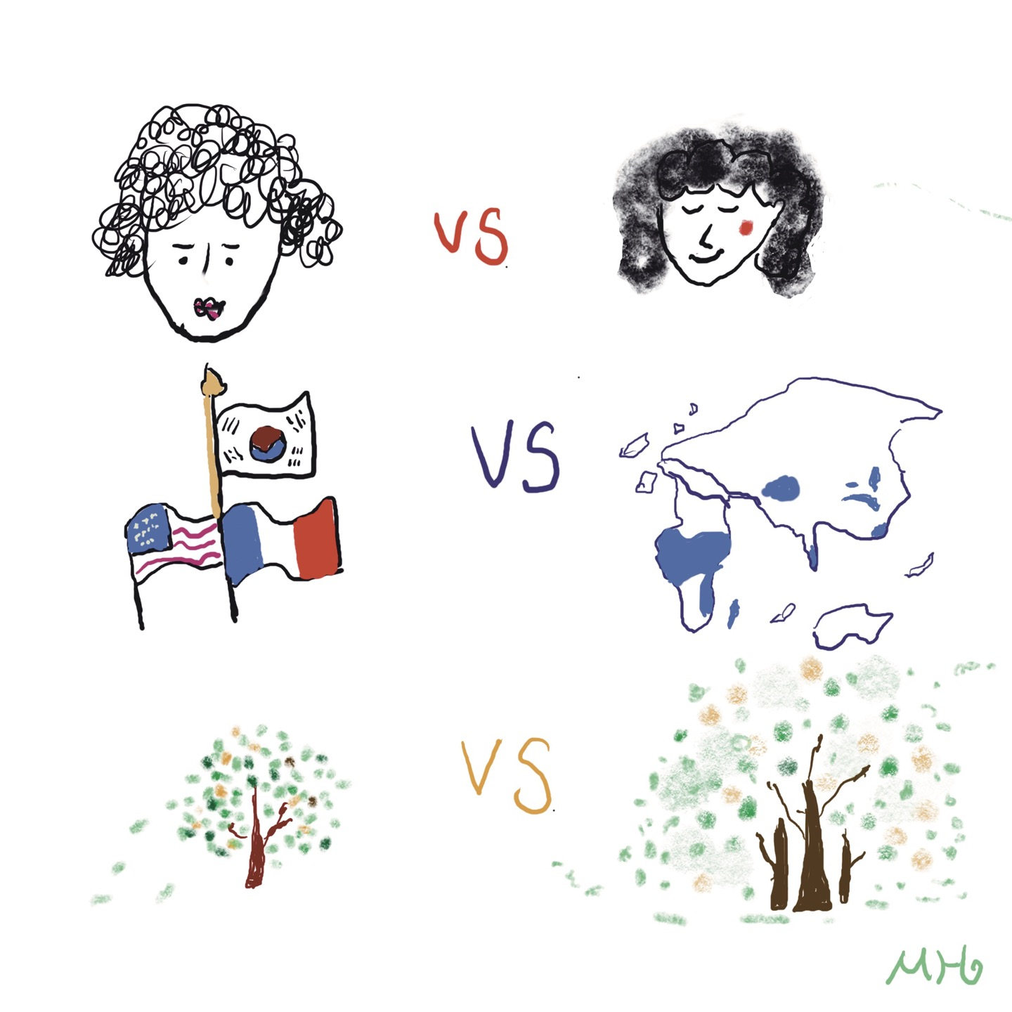 예쁘다 대 못생겼다&#44; 선진국 대 후진국&#44; 작다 대 크다 그림