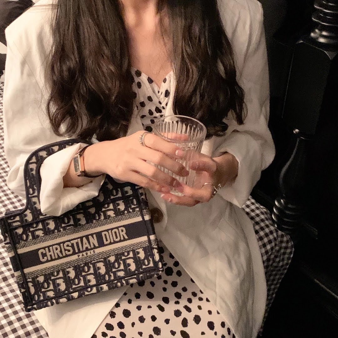 에스리아 디올 북토트 미니백 블루 오블리크자수