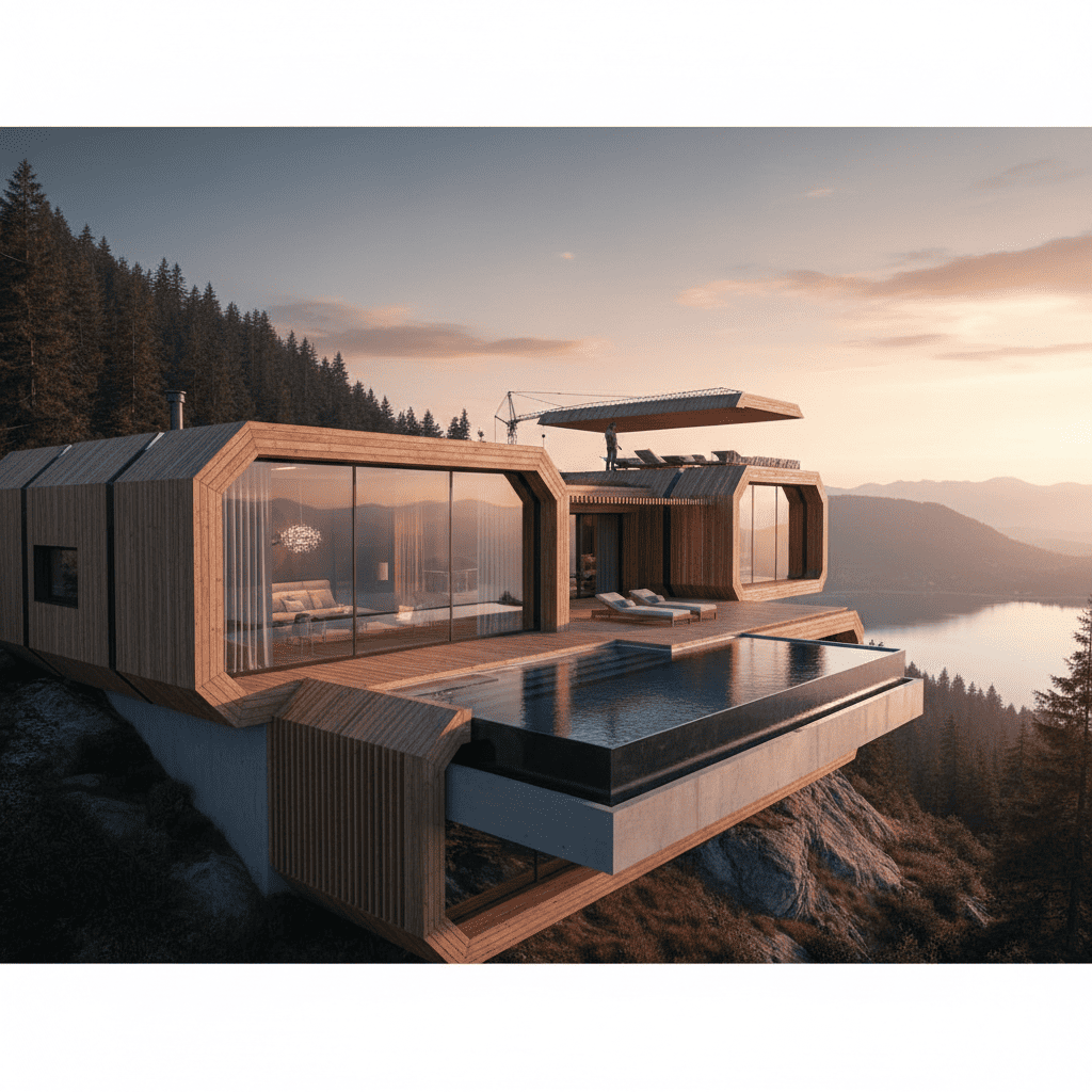 모듈러 공법 기반 초고속 조립형 럭셔리 별장 전경