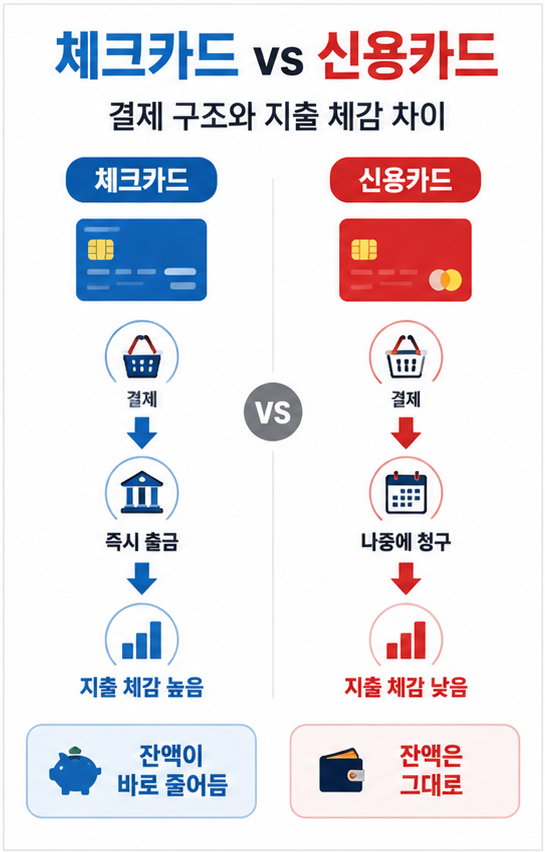 체크카드, 신용카드 차이 소비 체감 구조