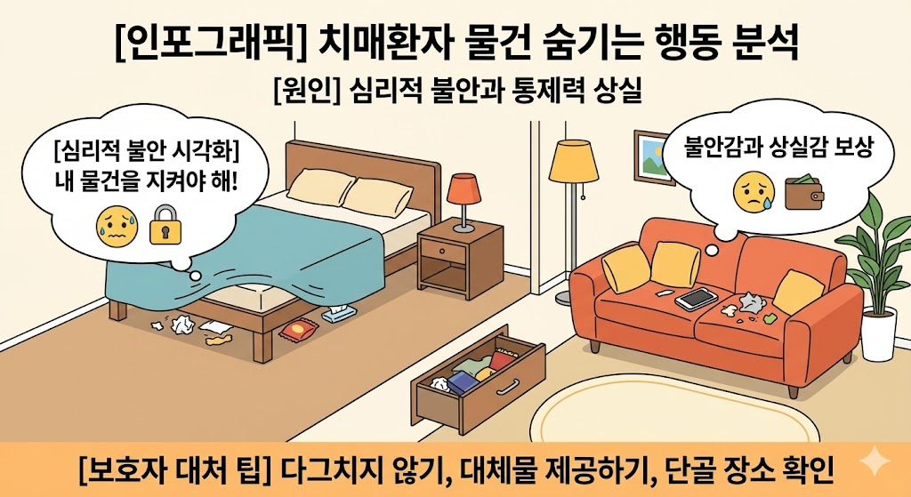 치매 환자의 저장 강박과 물건 숨기기 증상 분석 인포그래픽