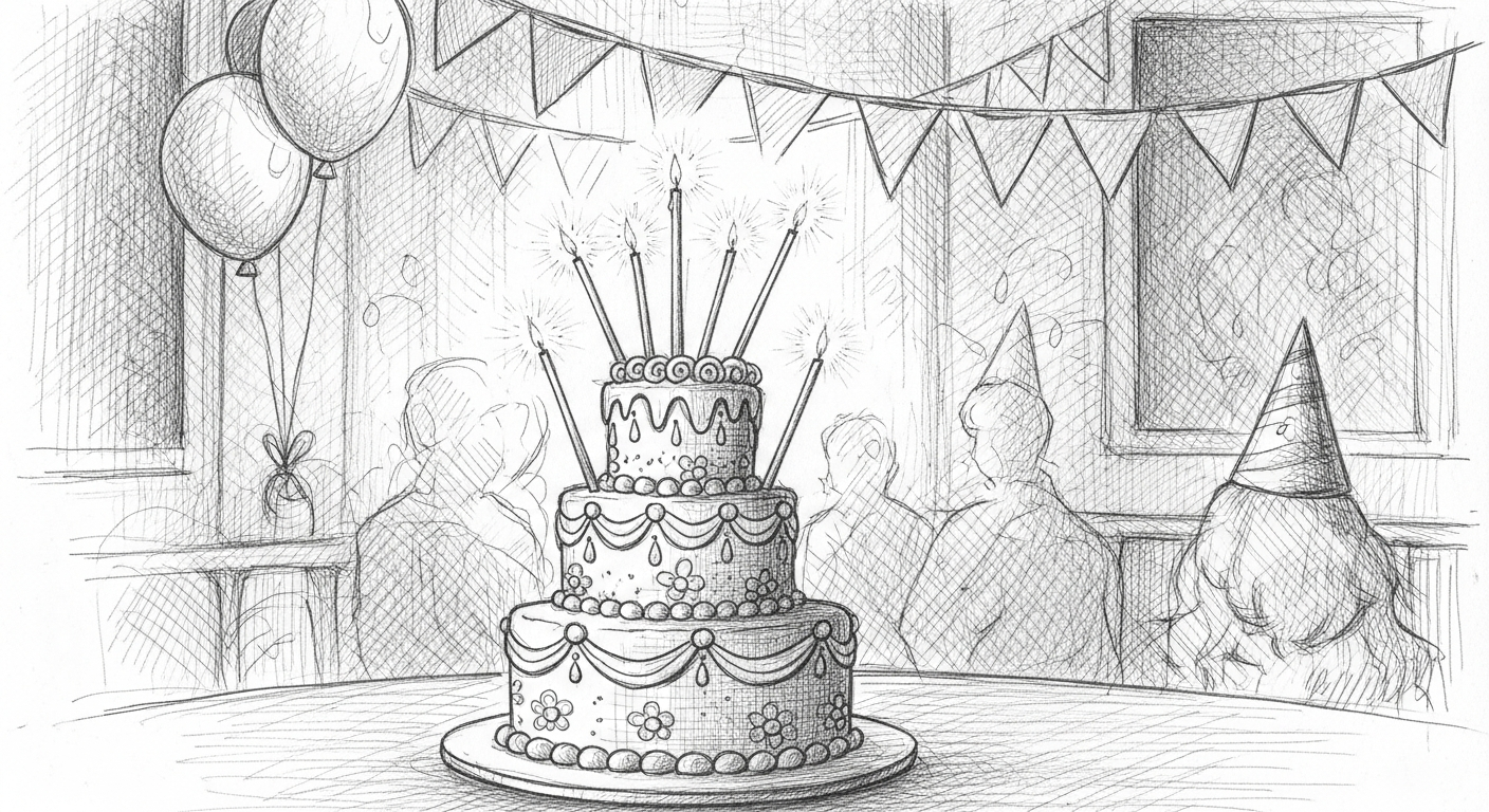 촛불이 켜진 아름다운 생일 케이크