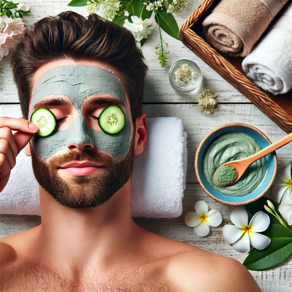 남성, 스파, 피부관리, 얼굴팩, 오이 마사지, 셀프케어