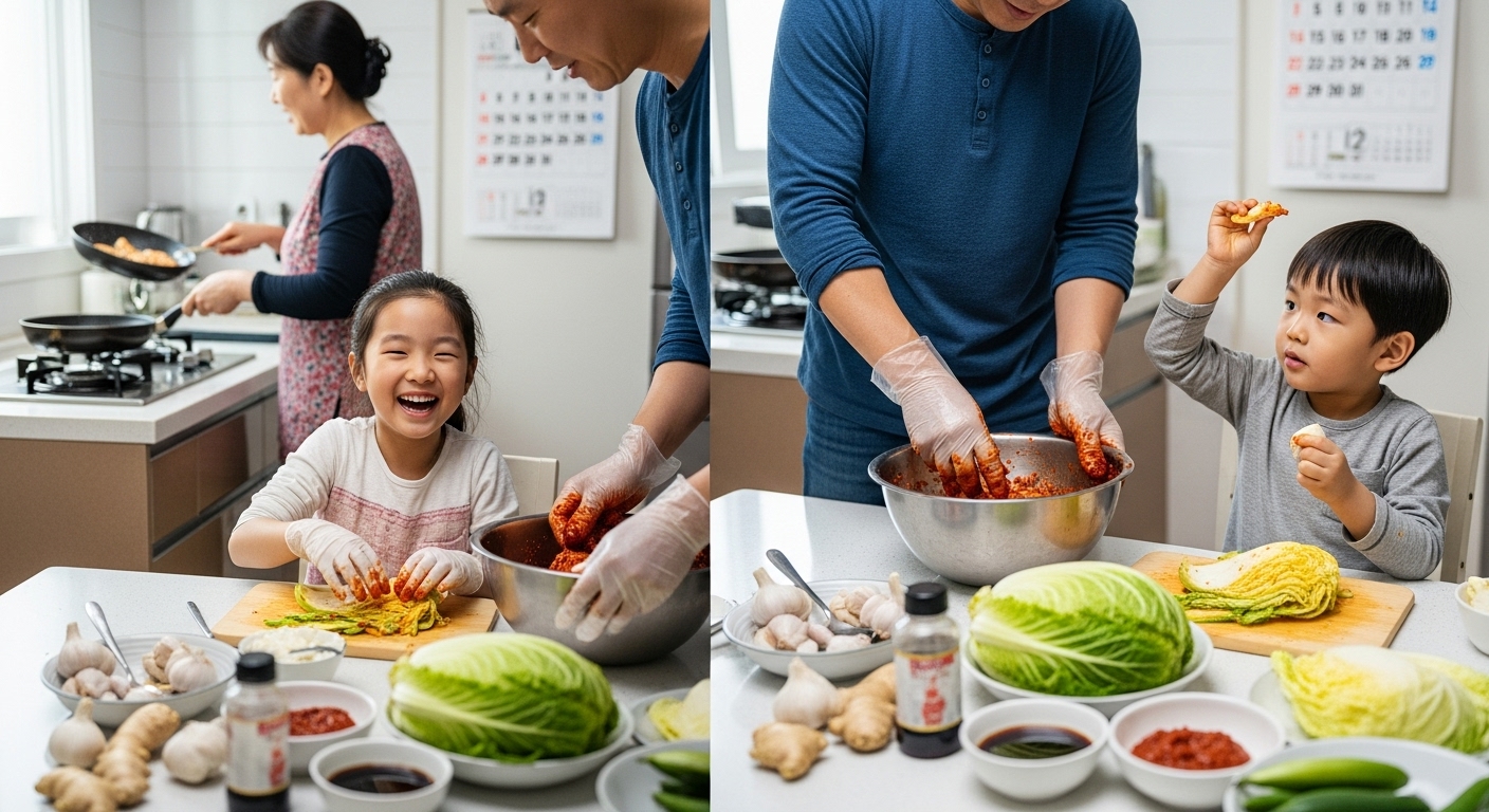 김장후 남은재료로 함께요리하는 가족의 행복한 모습