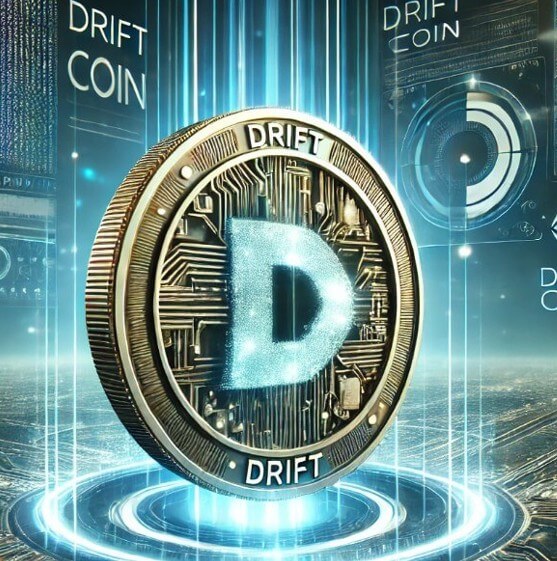 코인-모양의-가운데에-알파벳-d-가 있는 그림입니다.-주변으로는-컴퓨터-계산을-나타내는-그래픽-디자인이-있습니다.