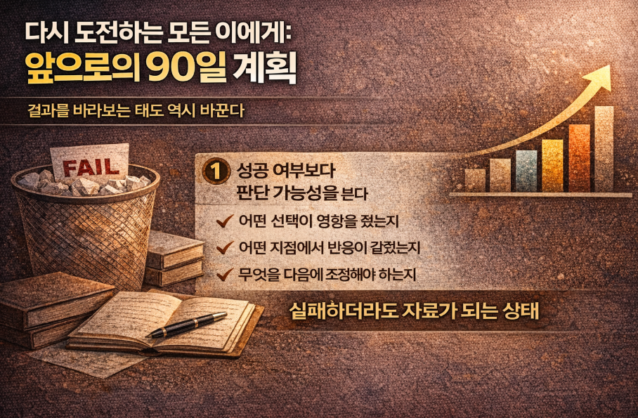 블로그 운영에서 성공 여부보다 판단 가능성을 중시하는 태도를 표현한 이미지, 실패를 데이터로 전환하는 개념 시각화