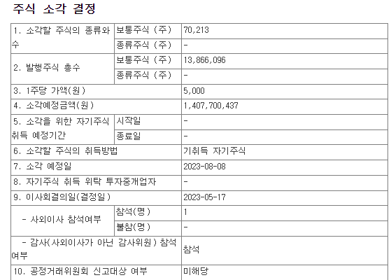 KG케미칼 주식소각