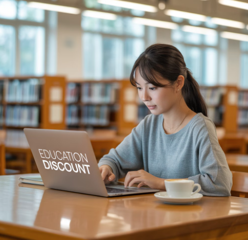 애플 교육 할인이란 - 대학생이 도서관에서 공부하는 모습 이미지