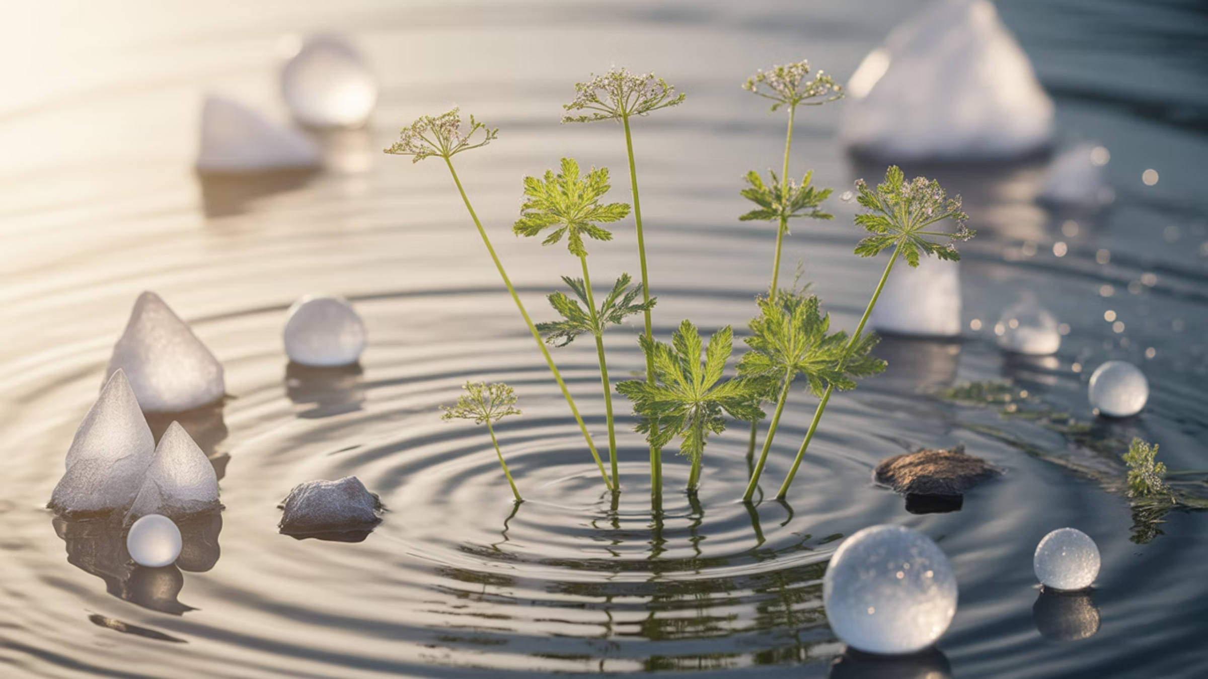 돌미나리의 풍부한 영양 성분과 해독, 간 건강 개선 효능을 강조하는 그림