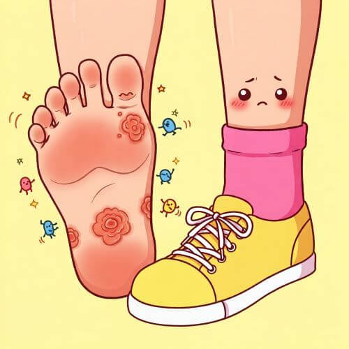 무좀균이 있고 괴로어하는 발모습 일러스트