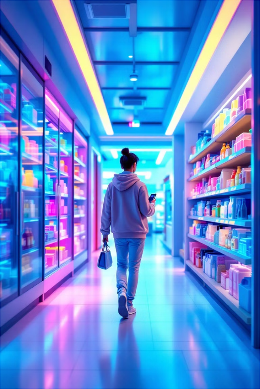 AI 스마트 계산대가 있는 무인 편의점 by AI 생성