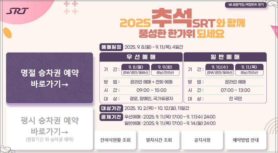 2025년 추석 SRT 기차표 예매, 이것만 알면 성공할 수 있어요!(취소표 구매시간)