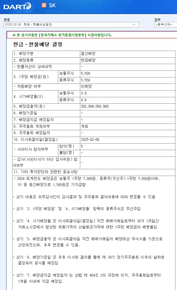 SK(034730) 2025년 배당