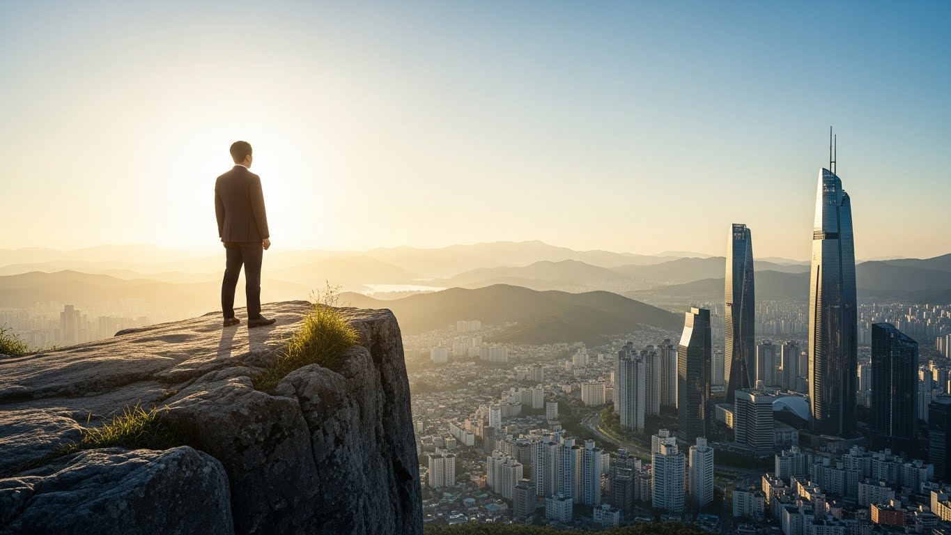 AI 자동화 시스템을 장악하고 2026년의 새로운 비즈니스 기회를 리드하는 리더의 당당한 뒷모습